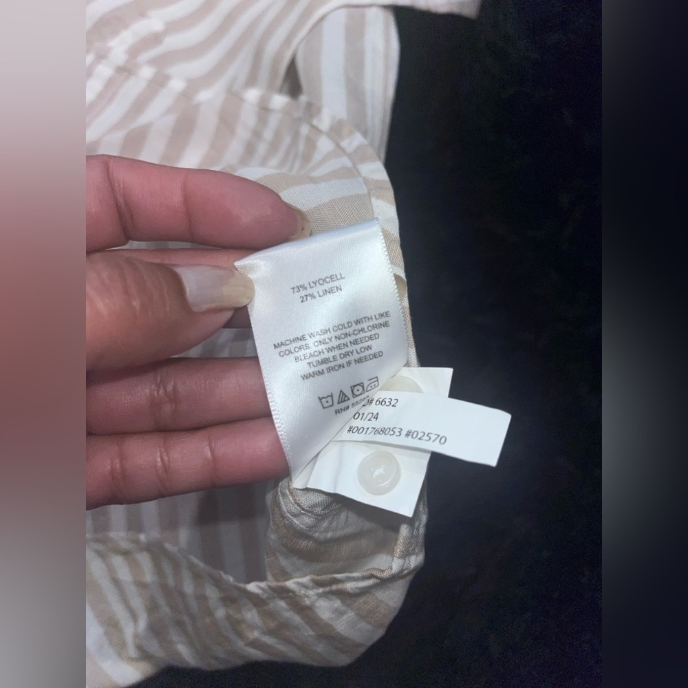 Express Button Down Linen Blend Long Sleeve Shirt L Men Tan White Striped NWT - Picture 4 of 4